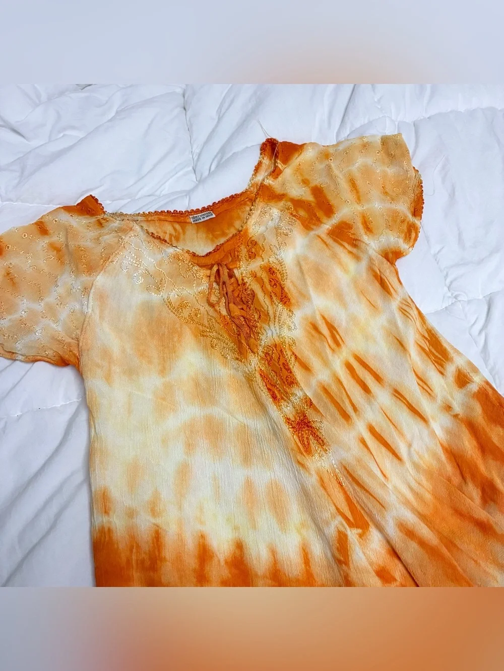 Tie-Dye embroidered flowy lace-up dress